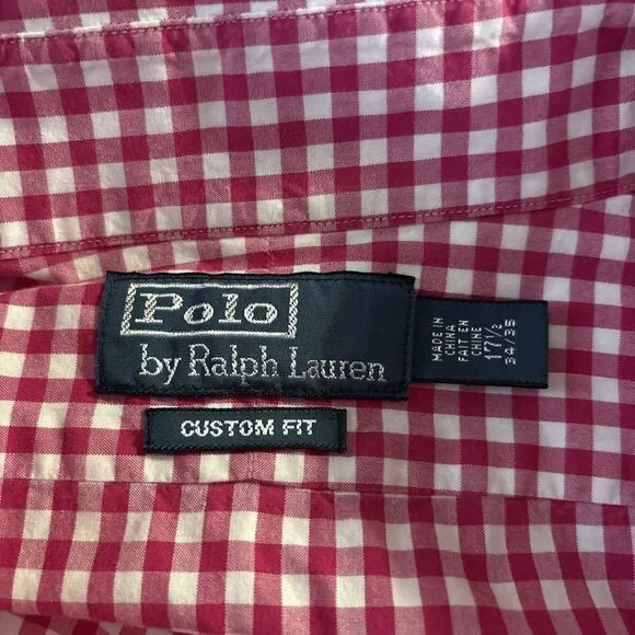 Polo Ralph Lauren Check Plaid Shirt Mens 17 1/2  Button-Down Preppy Red - Picture 8 of 9